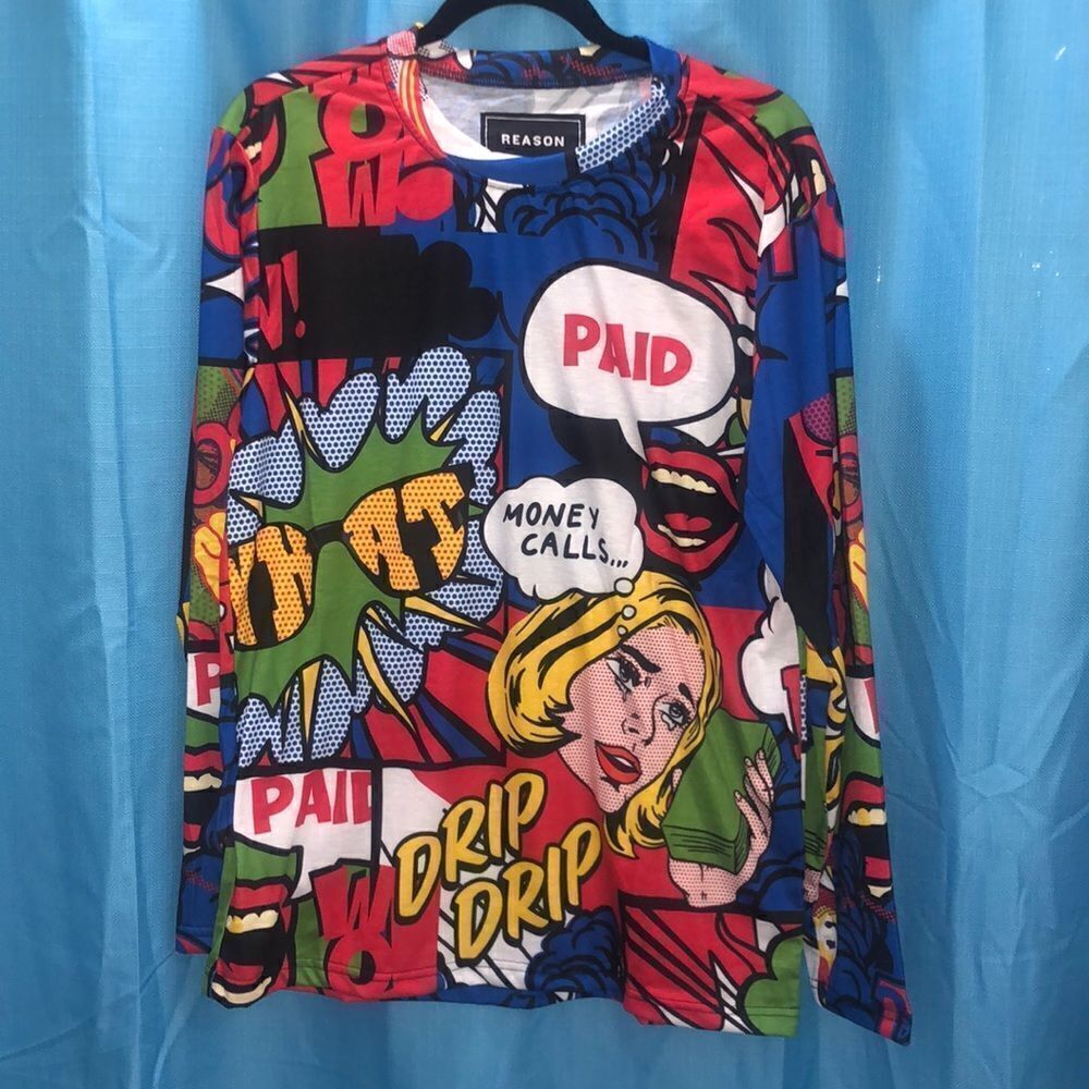 Get Paid retro shirt blue yellow red green NWT